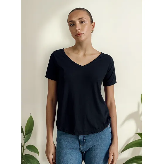 Remera Mujer Manga Corta Escote V Algodón Premium