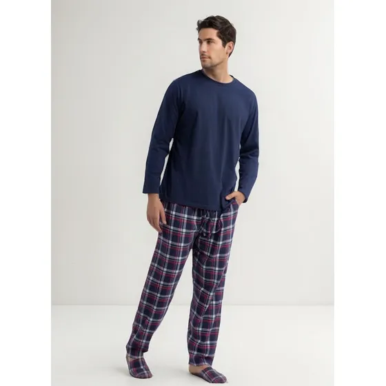 Pijama Largo Algodón  Completo + Pantuflas Mota