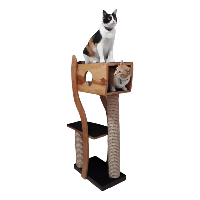 Mueble Rascador Gimnasio Casa Gatos Torre En Pino Laqueado