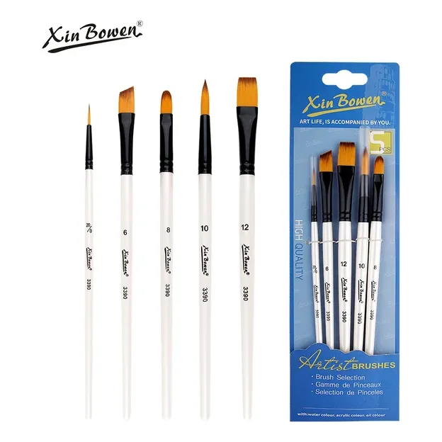 Set 5 Pinceles Artisticos Variados Cerda Suave Oleo Acrilico