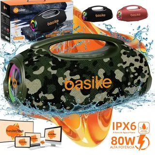 Boombox Basike Portátil 80W Bluetooth 5.3 com Bateria 8000mAh e RGBP