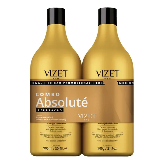 Kit Absoluté Shampoo + Máscara Vizet Pro 1000ml  Queratina