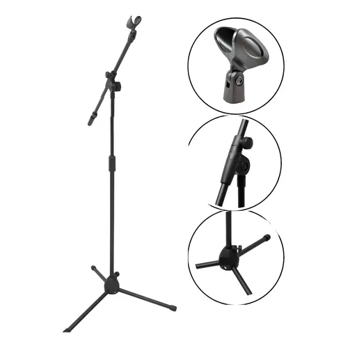 Pedestal Reto Microfone Quiklok A344-BK Tripé Altura Ajustável