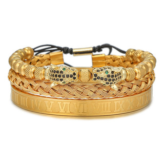 Pulsera Trenzada Con Doble Cabeza De Leopardo Con Circonitas Pulsera Trenzada Con Doble Cabeza De Leopardo Con Circonitas