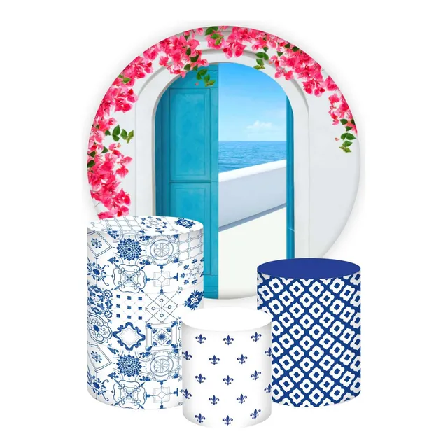 Kit Painel Redondo + Capas Cilindro Temas Mamma Mia Tecido