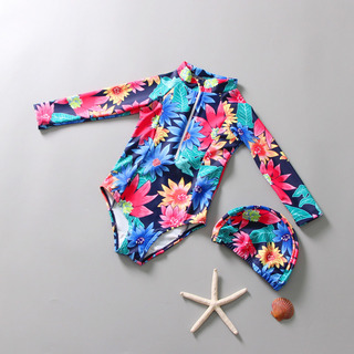 Traje De Baño Infantil De Manga Larga Para Niñas, De Una Sol Traje De Baño Infantil De Manga Larga Para Niñas, De Una Sol