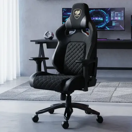 Silla Gamer Ergonomica Cougar Titan Pro V2 Negra Dorada Cuero Sintetico Terciopelo