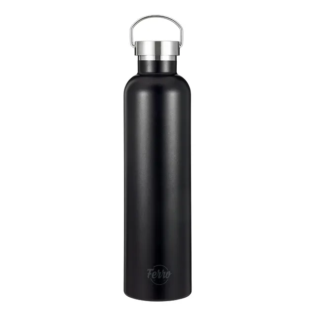 Garrafa Termica 1 Litro Inox Preta Parede Dupla Bpa Free