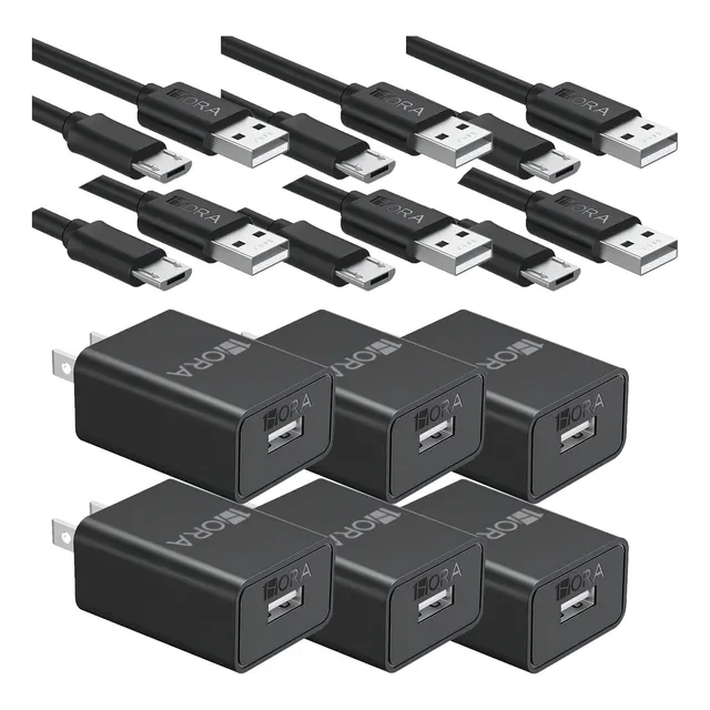 1hora 6 Piezas Cargador Carga Con Cable Micro-usb V8 2.0 A
