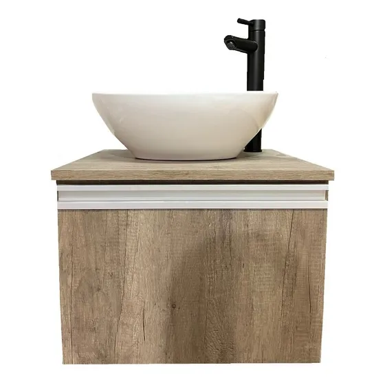 Mueble Aéreo Baño Completo Bacha Oval Grifería Negro Mate