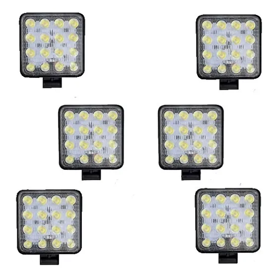 Kit X6 Faro Led Cuadrado 16 Led 48 Watts 12v/24v Auto Moto