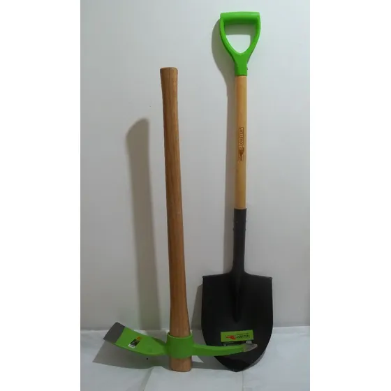 Combo Pala Redonda Mango Corto Plástico Y Pico Punta/pala
