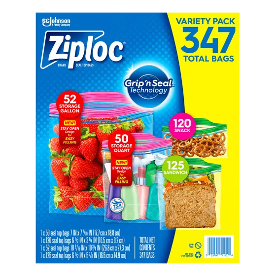 Bolsas de Plástico Reutilizables Ziploc Paquete Mixto 347 Unidades