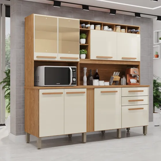 Armário Para Cozinha Espelhado 8 Portas 2 Gavetas Ea