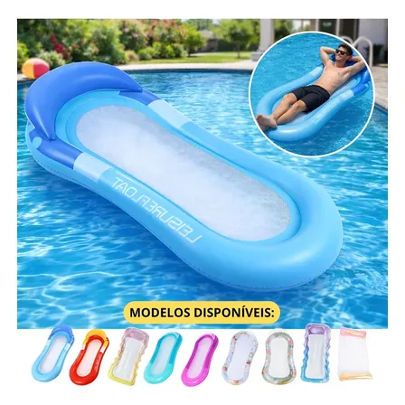 Boia Rede Cama Flutuante Piscina Inflável Reclinável Encosto Azul