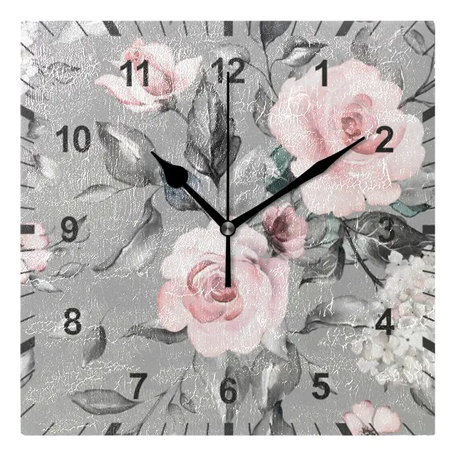 Reloj Pared Silencioso Diseño Flor Rosa Gris Para Regalo