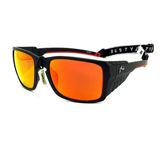 Anteojos De Sol Gafas Rusty Meridian Espejado Tira Aplique Lente Rojo Espejado Mblk Red Revo Red Armazón Negro Mate