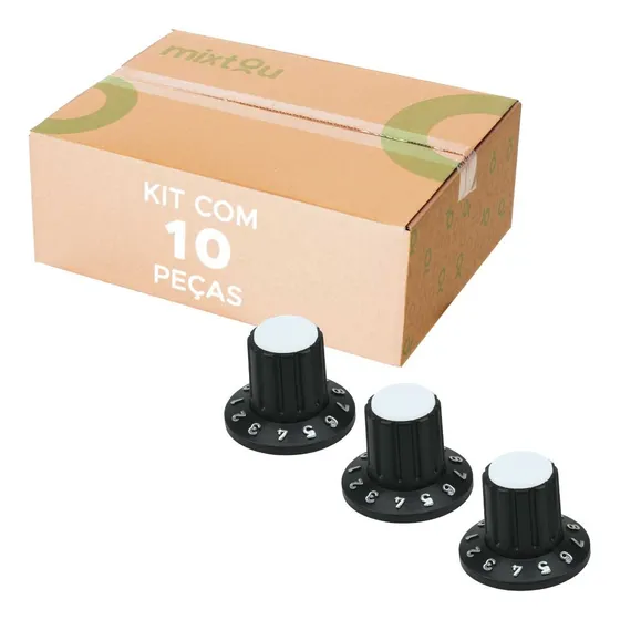 10x Knob Redondo Numerado Estriado C/ Parafuso 1426 Branco