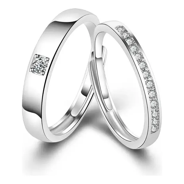 Anillos Parejas Ajustable Liso Y Zirconia Enchapado