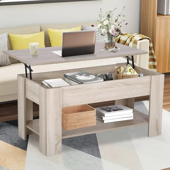 Mesa De Centro Elevable Con Almacenaje Para Sala Rustica