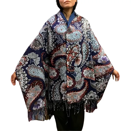 Chalina Importada Cashmere Diseño Tribal Flor Con Fleco 8035