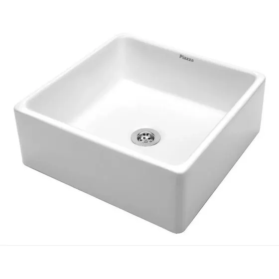 Bacha De Porcelana Blanca De Apoyo Cuadrada Piazza 38cm
