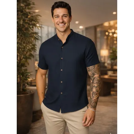 Camisa Masculina Gola Padre Manga Curta Premium Luxo Social