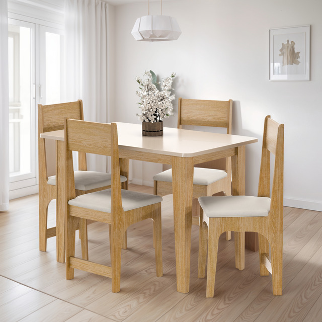 Sala De Jantar Mesa 110cm Em Mdf Com 4 Cadeiras Moderna Sala De Jantar Mesa 110cm Em Mdf Com 4 Cadeiras Moderna