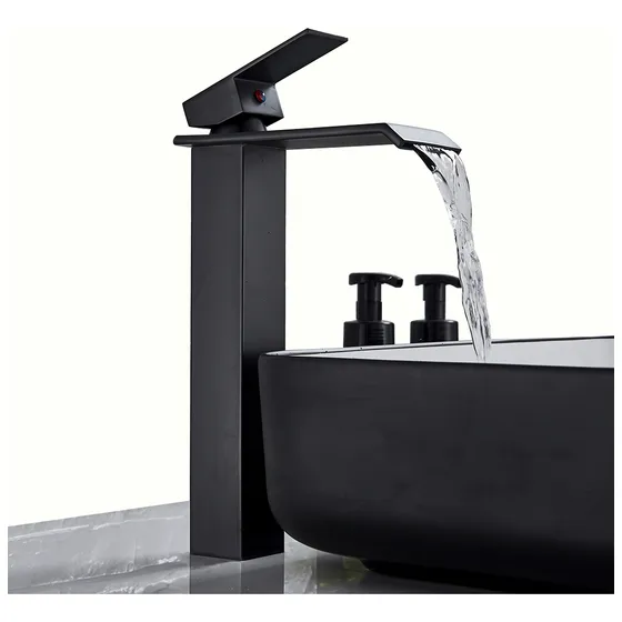 Grifo Baño Monomando Mezclador Alto Negro Acero Inoxidable Mate Yesop Elegance T-215