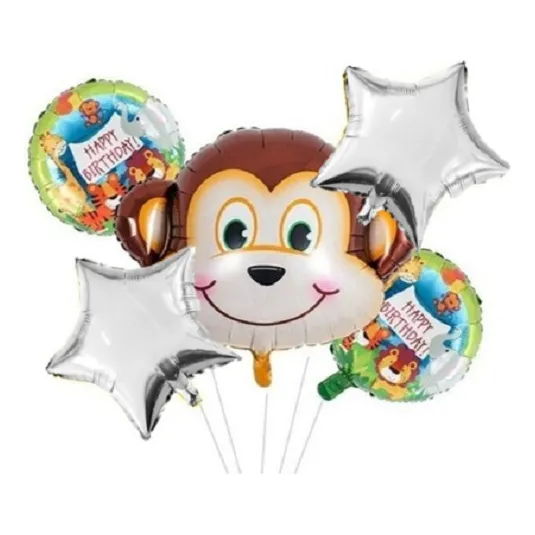 Bouquet Globos Selva Safari Mono Cara Cafe X5
