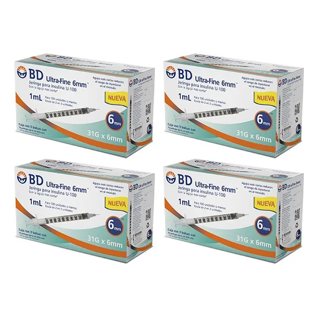 Jeringa De Insulina Bd Ultra-fine 100 Ui 6mm -4 Cajas X 30u Capacidad en volumen 1 mL