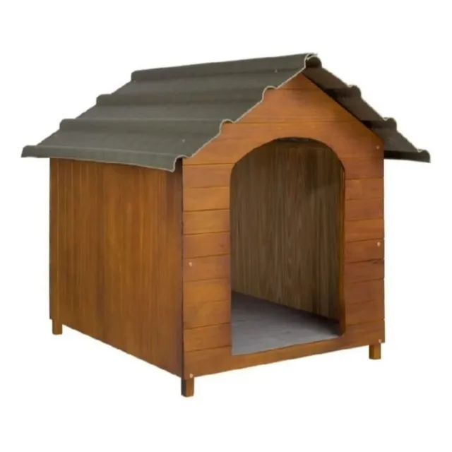 Casa Cucha Perro En Madera Techo Ecologico N°6 70x90x95 Cm Color Marrón