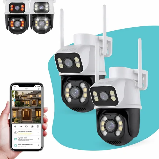 Kit 2 Câmera Segurança Ip Externa Wifi A28 App Icsee Prova Dagua IP66 Dome Lente Dupla Lentes 2 Em 1 Vigilância Visão Noturna Infravermelho Casenn