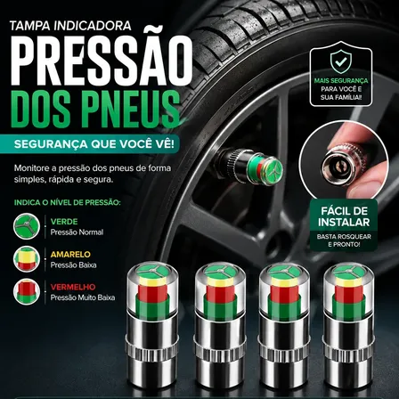 Kit 4 Tampa Indicador Pressão Pneu Carro Moto Bicicleta