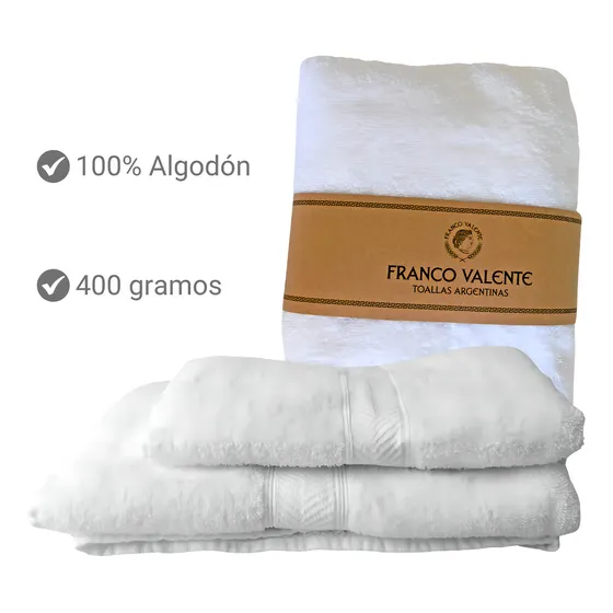 Juego Toalla Y Toallón Grande Franco Valente 400 Gramos Colores Intensos No Destiñe Mayorista Color Blanco