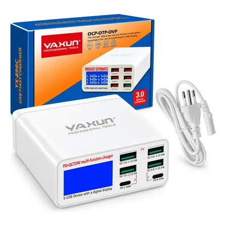 Fonte Carregadora Usb E Usbc Medidor De Voltagem Yaxun 896c Branco