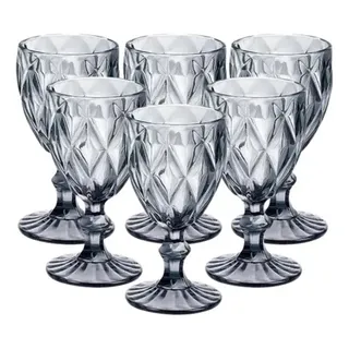 Jogo 6 Taça Vidro Diamante FumĂȘ 340ml Ăgua Escura Cinza Jogo 6 Taça Vidro Diamante FumĂȘ 340ml Ăgua Escura Cinza