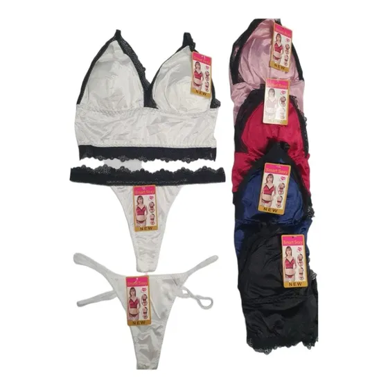 Conjunto Lenceria 2 Pzas Encaje Sosten + Tanga Simil Saten