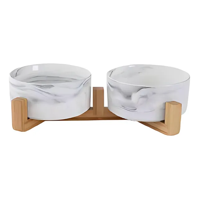Plato De Ceramica Doble Con Soporte Para Mascota Perro Gato