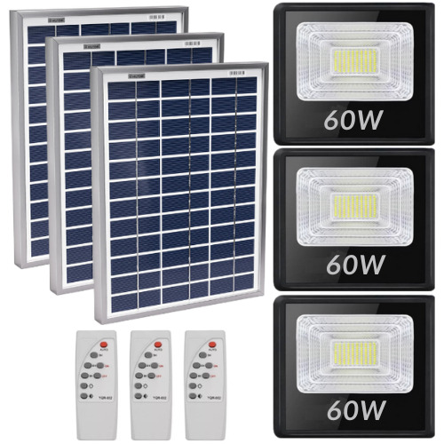 Kit 3 Refletor Holofote Led 60w Com Placa Solar E Controle Kit 3 Refletor Holofote Led 60w Com Placa Solar E Controle
