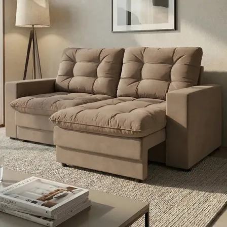 Sofá 2 Lugares Retrátil Lubeck Plush Suede Bege 140 Cm