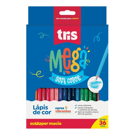Lápis De Cor Tris Mega Soft Color Triangular 36 Cores