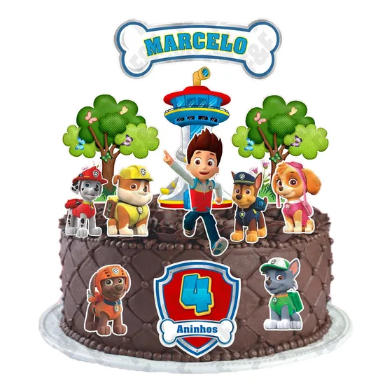 Topper Topo Bolo Personalizado C/ Nome Idade Patrulha Canina