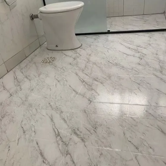 Adesivo Piso Autocolante Lavável Chão Marmore Branco