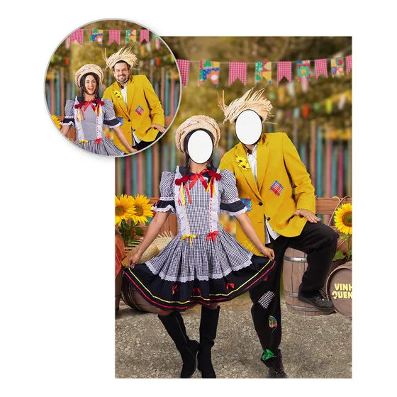 Painel Para Fotos Festa Junina Casal Caipira Vazado Interativo Sublimado Retangular 1,50x2,20m