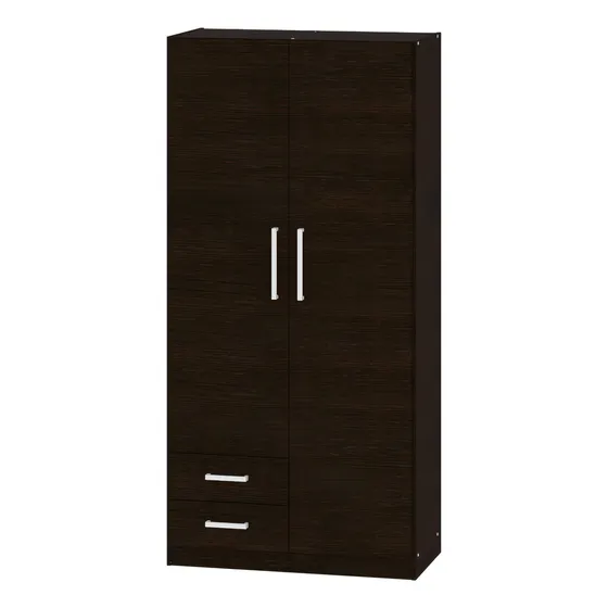 Placard Ropero Mueble Dormitorio Cuarto 2 Puertas 180*87*44 Cm 3 Estantes 2 Cajones Guarda Ropa Perchero Color Wengue Melamina Placar