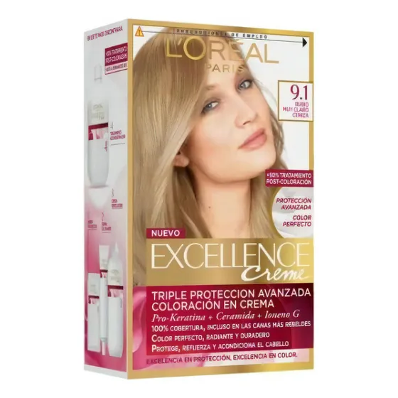 Coloración Excellence Loréal 9.1 Rubio Muy Claro Ceniza (1u)