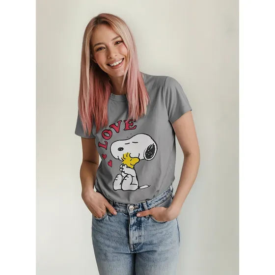 Polera Snoopy Charlie Brown Love Algodon Estampado