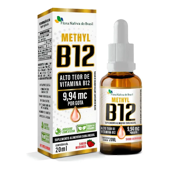 Vitamina B12 Metilcobalamina Flora Nativa 9,94mcg Por Gota 20ml Sabor Morango