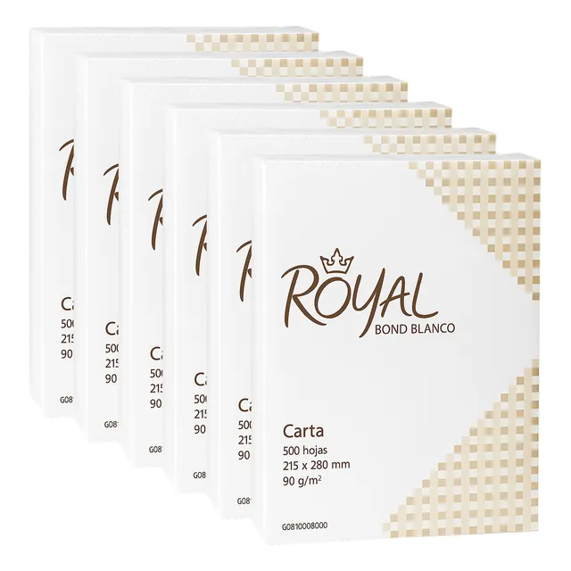 Papel Bond 90gr Carta Royal 6 Paquetes De 500 Hojas Extra Bl Extra Blanco